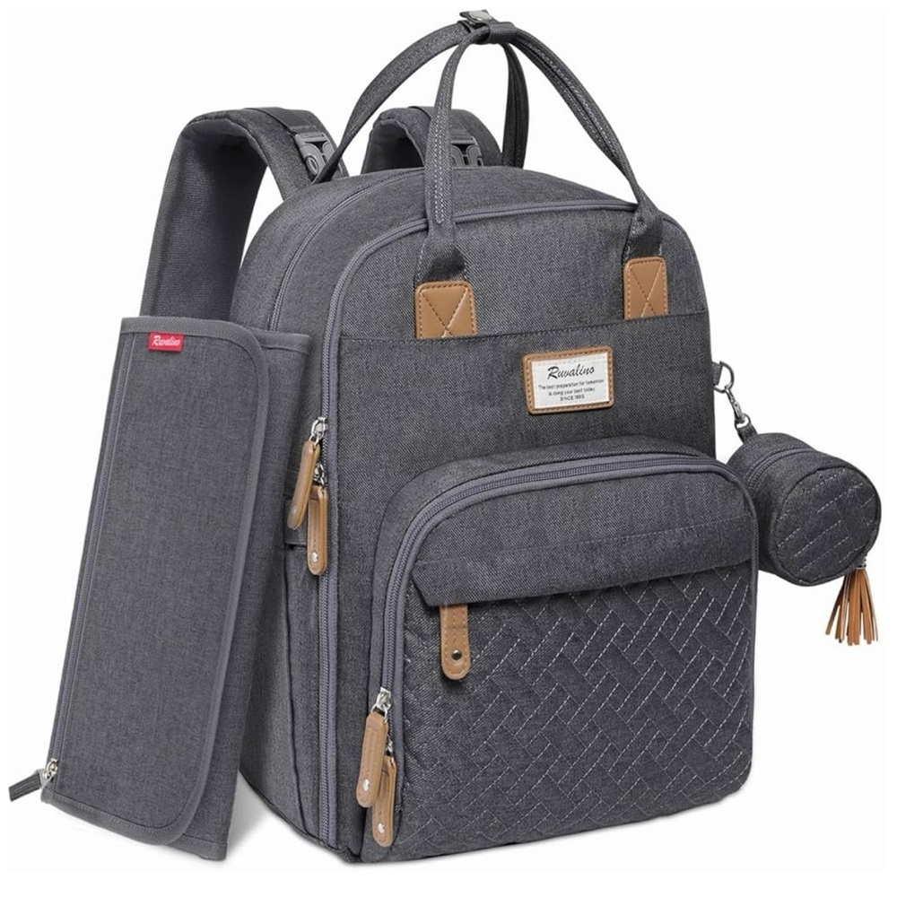 Ruvalino Diaper Bag Backpack with Changing Pad and Pacifier Case Dark Gray